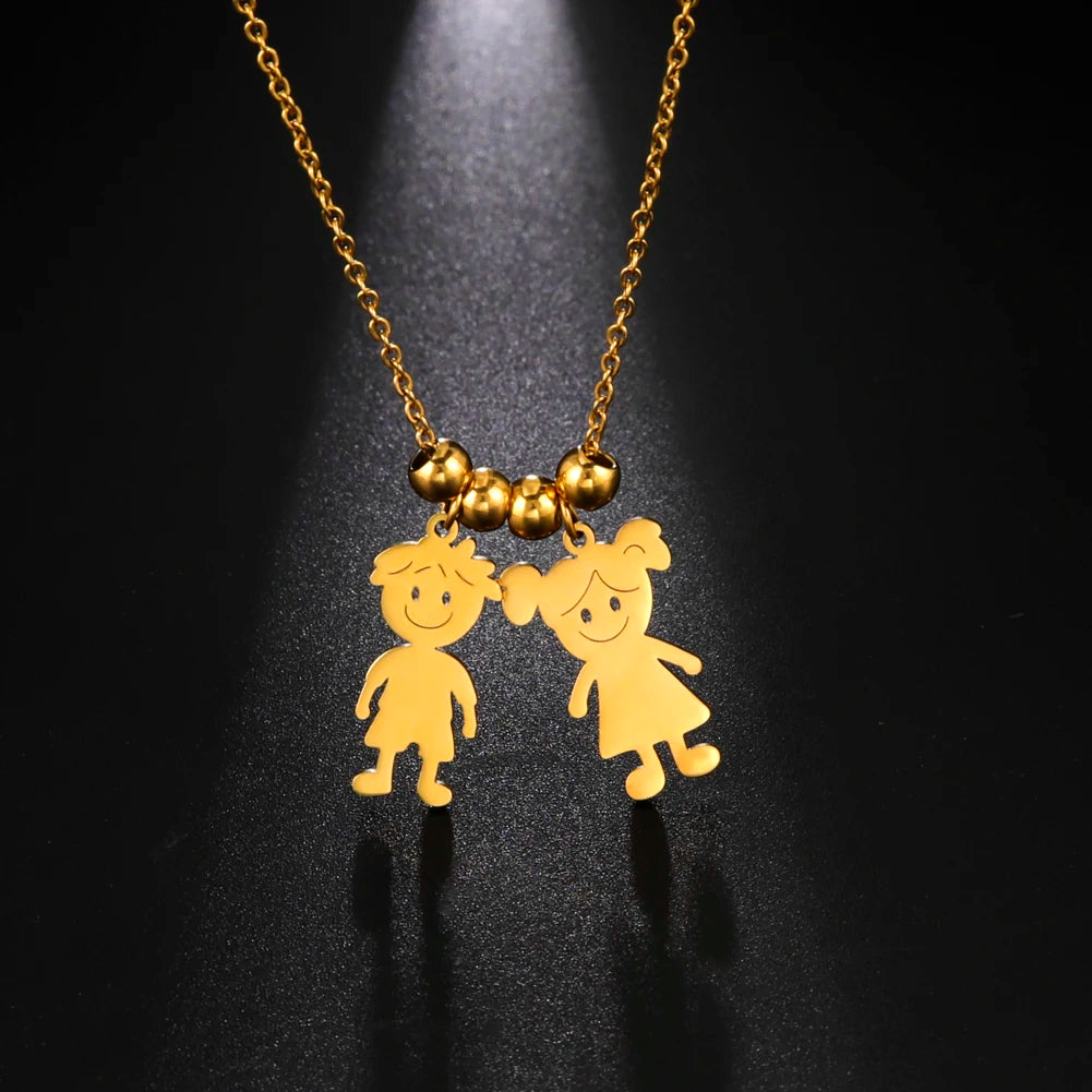 Personalized Boy Girl Necklace Custom Chain Name Mother Father Day Kid Family Gift For Women Men Stainless Steel Pendant Jewelry