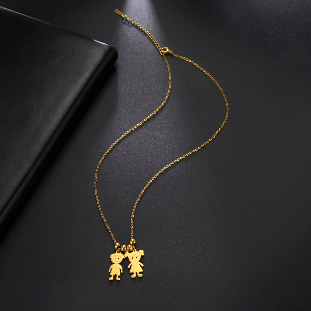 Personalized Boy Girl Necklace Custom Chain Name Mother Father Day Kid Family Gift For Women Men Stainless Steel Pendant Jewelry