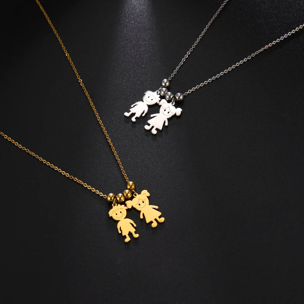 Personalized Boy Girl Necklace Custom Chain Name Mother Father Day Kid Family Gift For Women Men Stainless Steel Pendant Jewelry