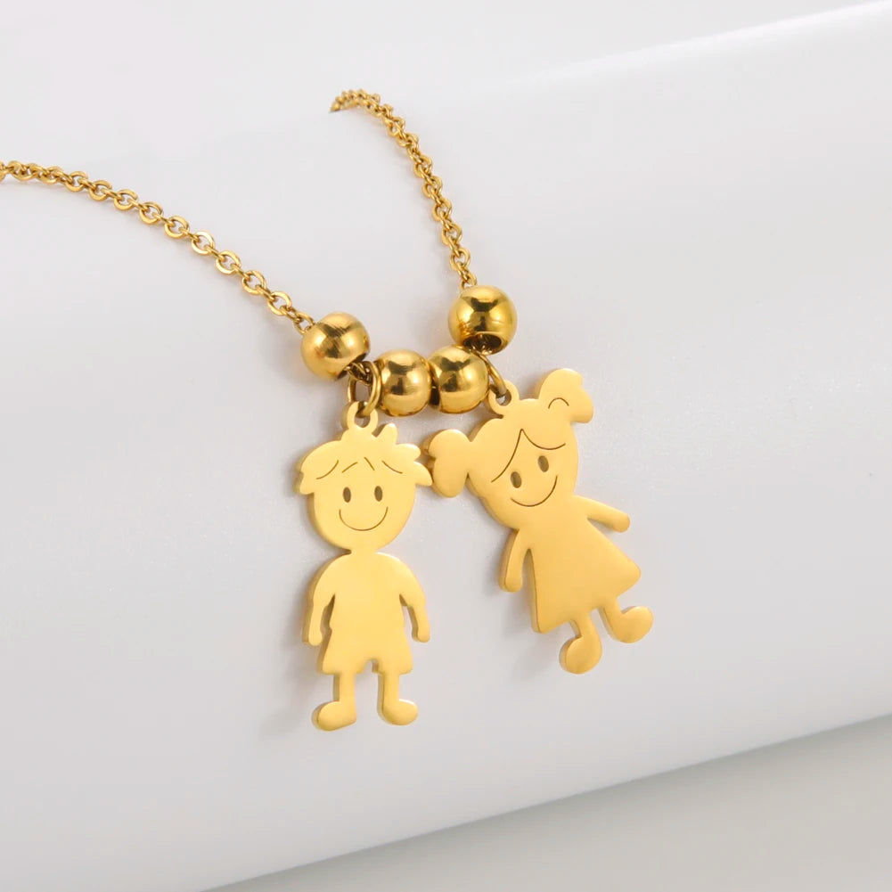 Personalized Boy Girl Necklace Custom Chain Name Mother Father Day Kid Family Gift For Women Men Stainless Steel Pendant Jewelry