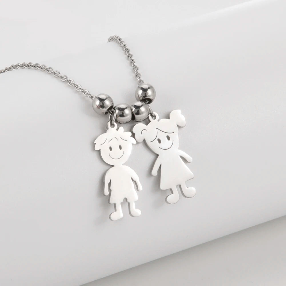 Personalized Boy Girl Necklace Custom Chain Name Mother Father Day Kid Family Gift For Women Men Stainless Steel Pendant Jewelry