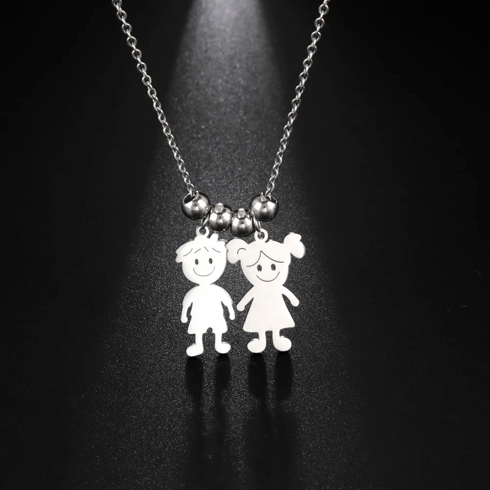 Personalized Boy Girl Necklace Custom Chain Name Mother Father Day Kid Family Gift For Women Men Stainless Steel Pendant Jewelry
