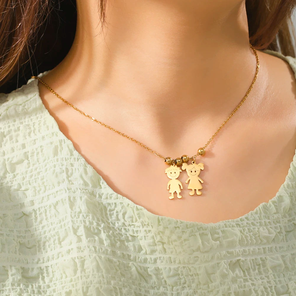 Personalized Boy Girl Necklace Custom Chain Name Mother Father Day Kid Family Gift For Women Men Stainless Steel Pendant Jewelry