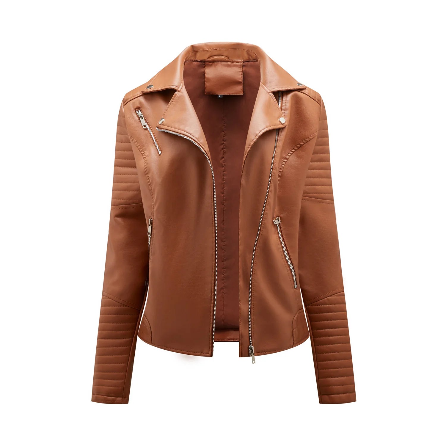 Spring and Autumn short women's leather jacket, Slim lapel biker suit, oblique zipper jacket women's coat