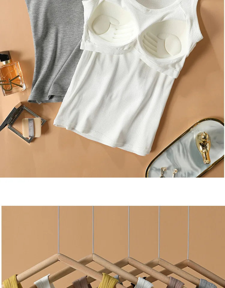2025 New Summer Women Sleeveless Vest Built in Bra Camisole Korean Style Tank Top Women Clothing Tank Top Women