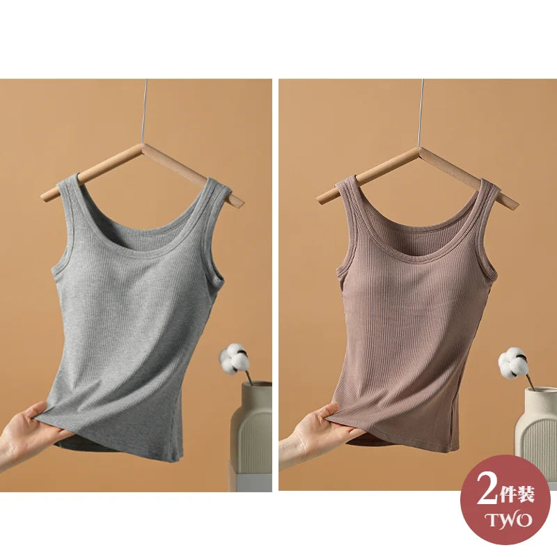 2025 New Summer Women Sleeveless Vest Built in Bra Camisole Korean Style Tank Top Women Clothing Tank Top Women