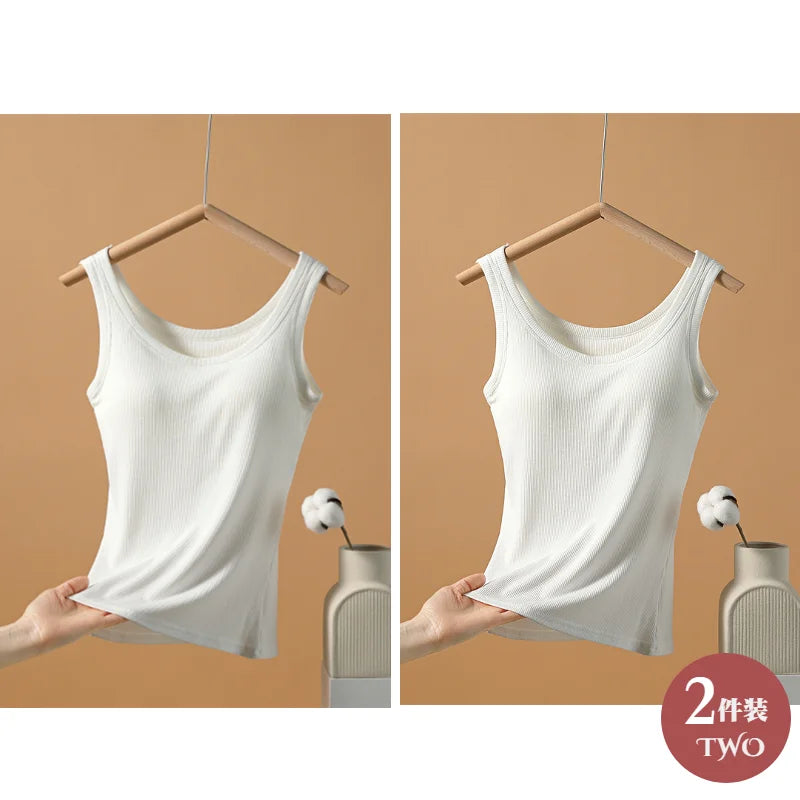 2025 New Summer Women Sleeveless Vest Built in Bra Camisole Korean Style Tank Top Women Clothing Tank Top Women