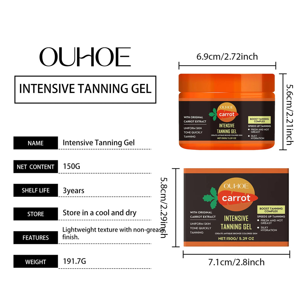 Carrot Tanning Gel Intensive Bronze Glow Body Cream Fast Acting Self Tanner Hydrating Sunbed Cream for Natural Sunkissed Skin