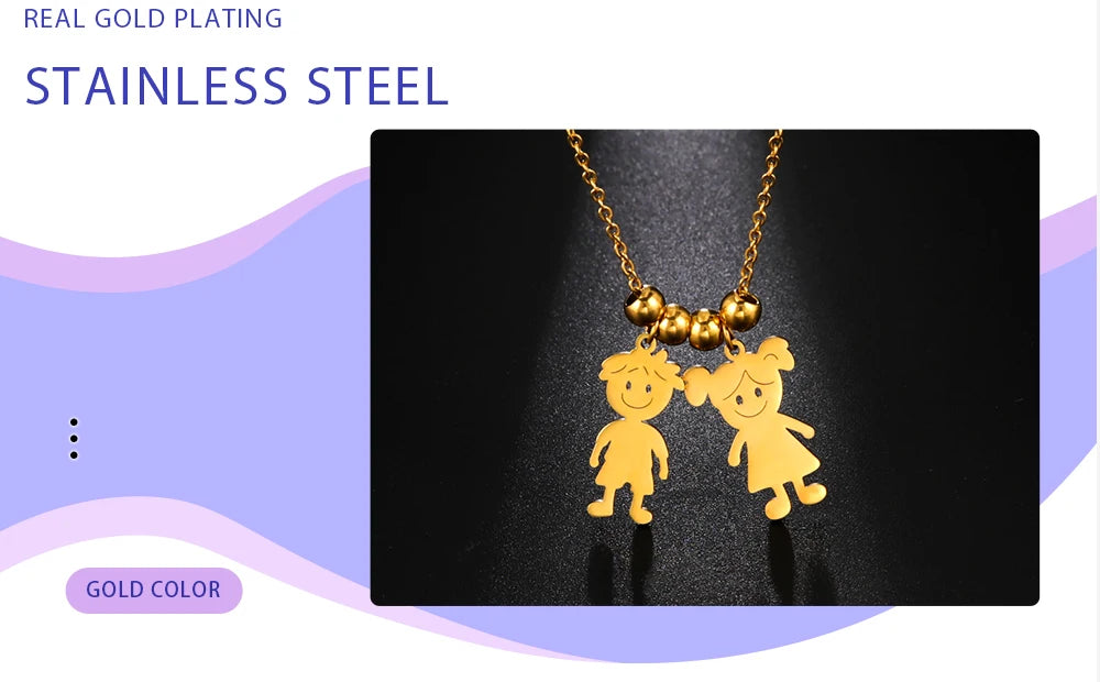 Personalized Boy Girl Necklace Custom Chain Name Mother Father Day Kid Family Gift For Women Men Stainless Steel Pendant Jewelry