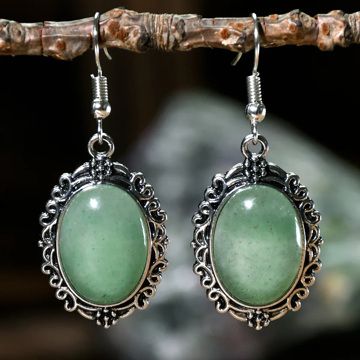 1pair Natural Stone Rose Quartz Green Aventurine Tiger Eye Pendant Earrings Bohemian Women's Fashion Earrings Jewelry Gifts