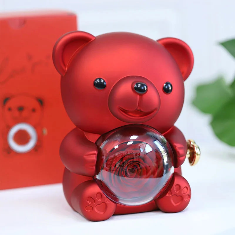 Mini Cute Eternal Rose Bear Jewelry Box Exquisite Portable 100 Languages "I Love You" Necklace Valentine's Day Birthday Gift