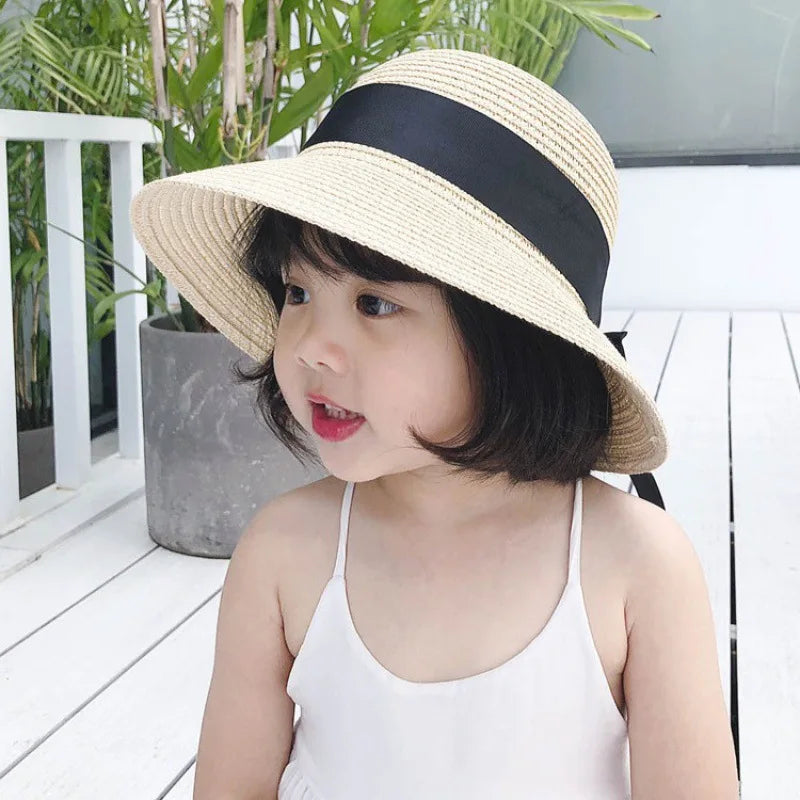 New Summer Parent-Child Straw Cap Women Flower Wreath Bowknot Bucket Hat Girls Outdoor Beach Travel Sunshade Sun Caps