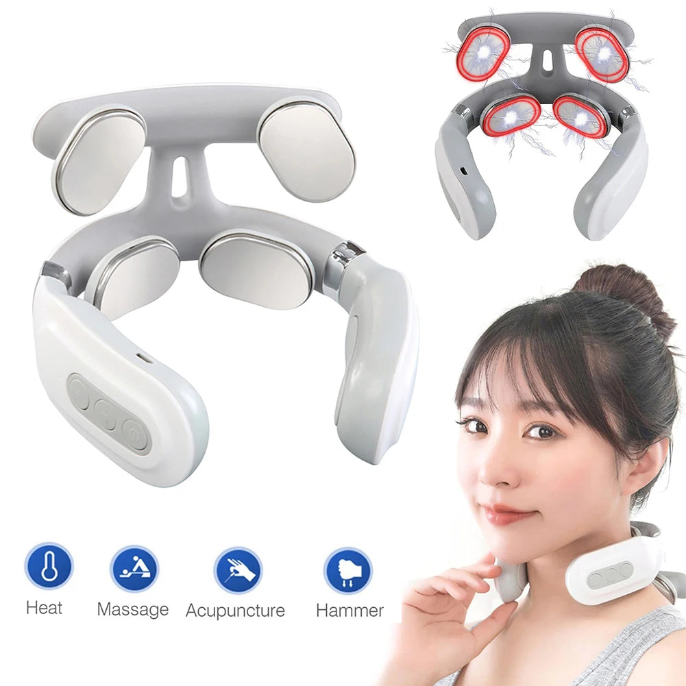 4-head Neck Massager USB Rechargeable Cervical Massager Relaxation Gifts for Women Men Dad Mom