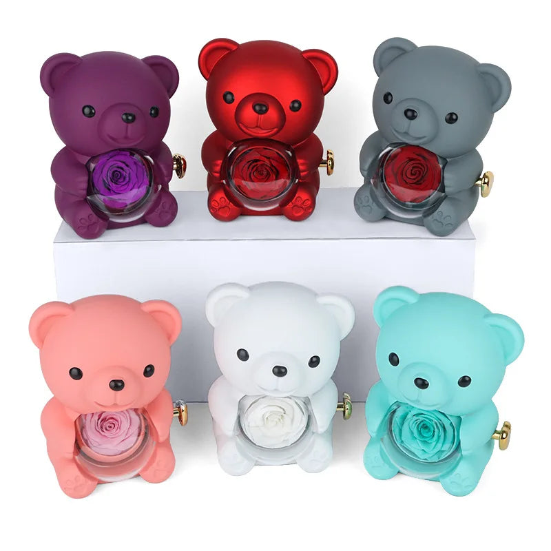 Mini Cute Eternal Rose Bear Jewelry Box Exquisite Portable 100 Languages "I Love You" Necklace Valentine's Day Birthday Gift