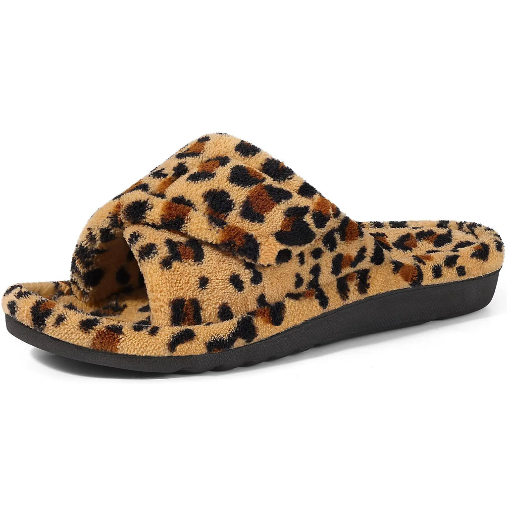 Litfun Women Fuzzy House Slippers Orthopedic Plush Slide With Arch Support Non-slip Furry Bedroom Slide Open Toe Fur House Shoes