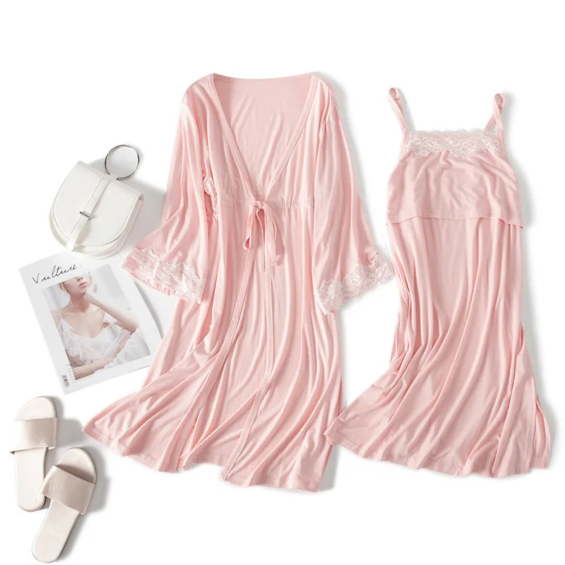 2pcs/Set Pregnancy Pajamas Sleepwear Nursing Nightwear Pregnant Woman Sling Breastfeeding Nightgown Maternity Labor Dress+Robe