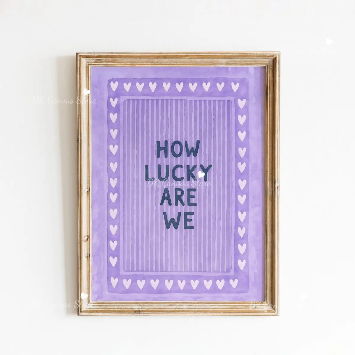 "How Lucky Are We" Quote Canvas Print Poster Modern Heart Stripe Art Prints Bedroom Living Room Wall Art Home Decor Poster