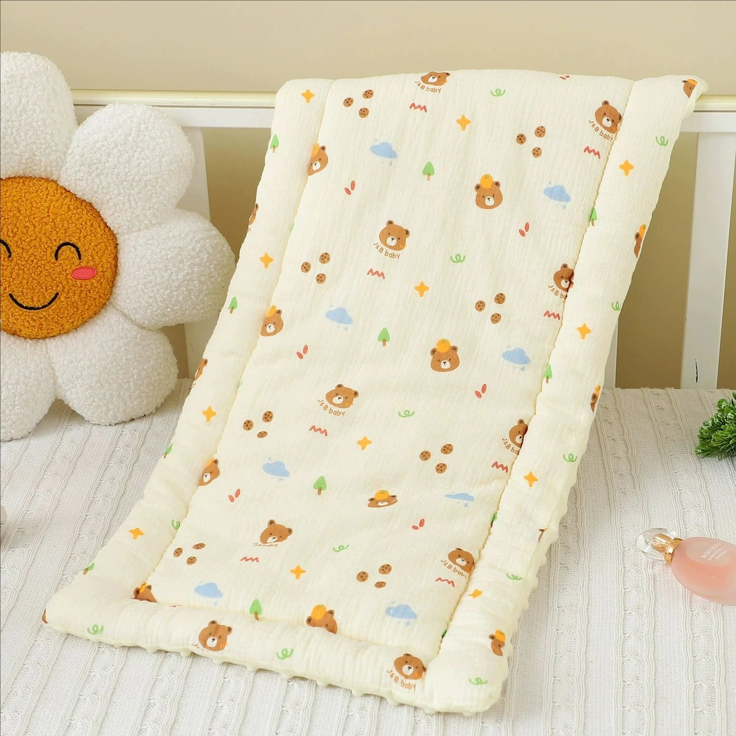 Cartoon Bear Baby Stroller Seat Cushion Cotton Soft Newborn Car Seat Pad Infant Pushchair Mattress Mat Kid Pram Accessories