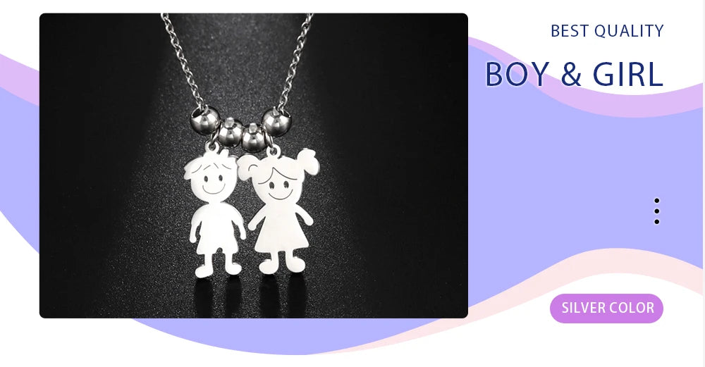Personalized Boy Girl Necklace Custom Chain Name Mother Father Day Kid Family Gift For Women Men Stainless Steel Pendant Jewelry