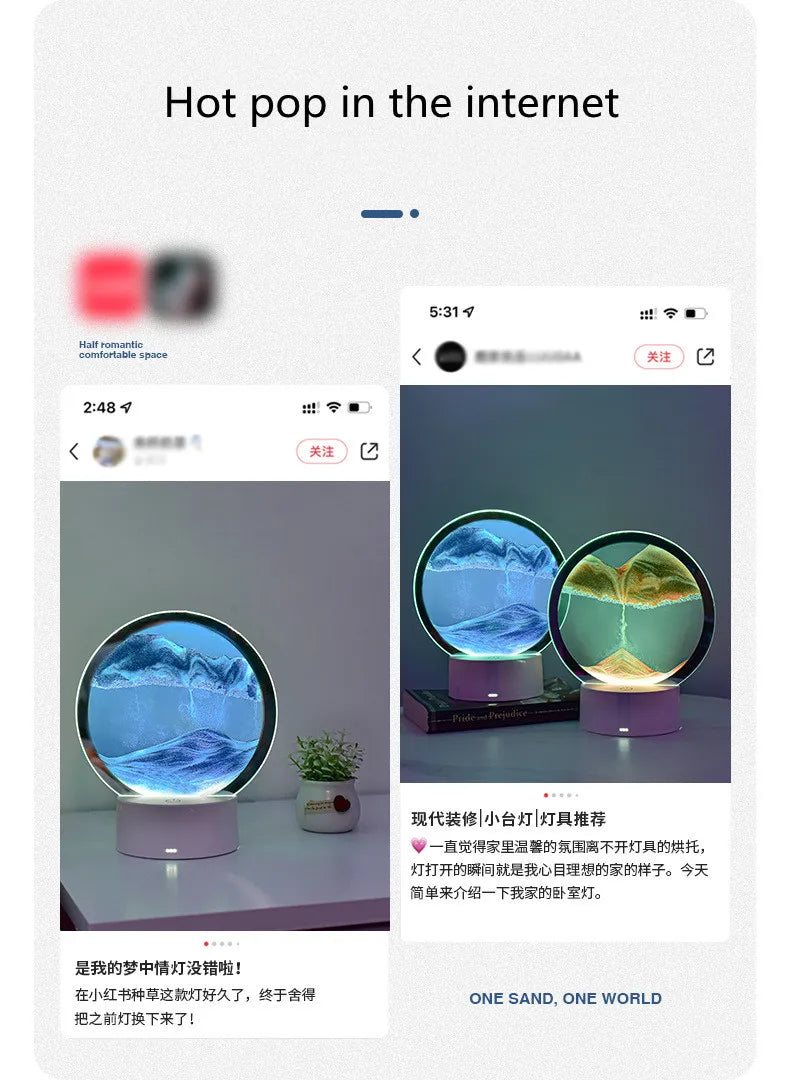 Quicksand Table Lamp, internet red hourglass decompression ornament 3D three-dimensional sand painting water painting colorful R