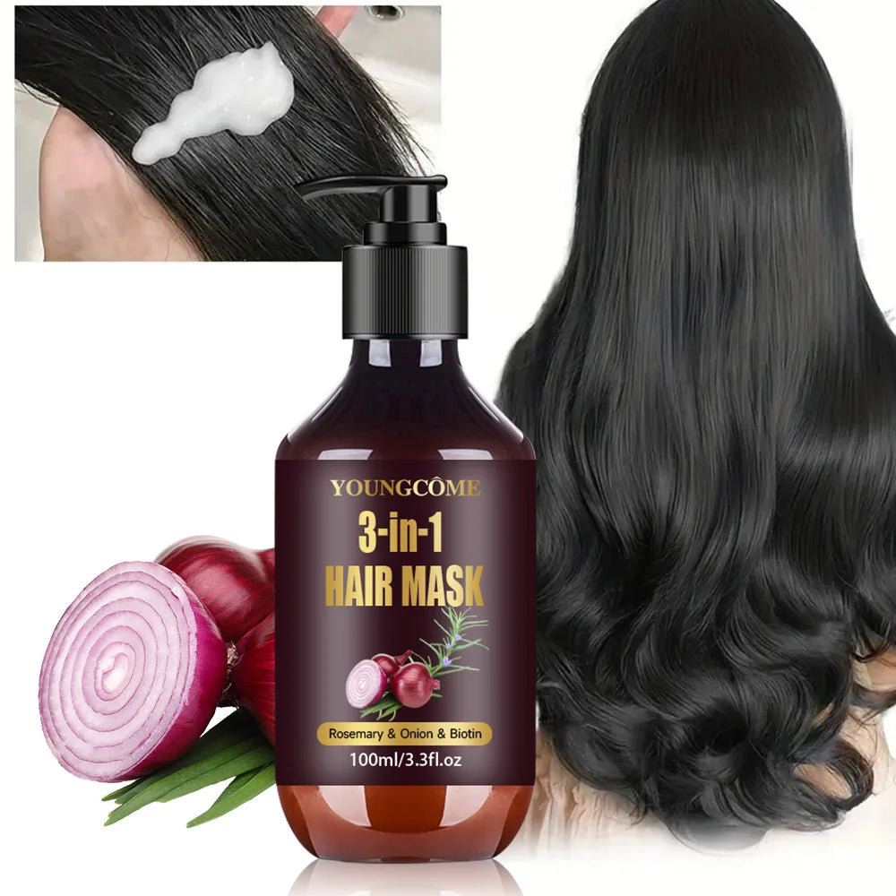 Organic Hair Mask with Rosemary, Onion Biotin 3-in-1 Natural Treatment Nourish Reduce Hair Loss Anti-Breakage Hair Products100ml