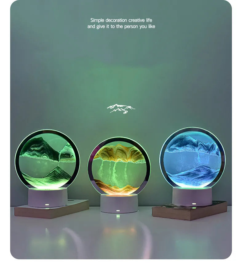 Quicksand Table Lamp, internet red hourglass decompression ornament 3D three-dimensional sand painting water painting colorful R