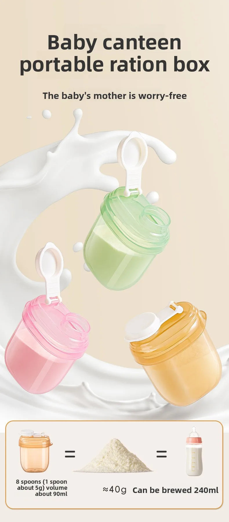 40 gram Baby Milk Powder Box Movable Canteen Storage Snacks for kids PP Food Portable Container Traval Bottles