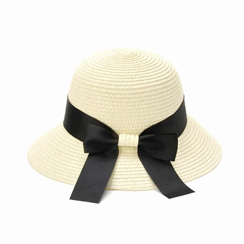 New Summer Parent-Child Straw Cap Women Flower Wreath Bowknot Bucket Hat Girls Outdoor Beach Travel Sunshade Sun Caps