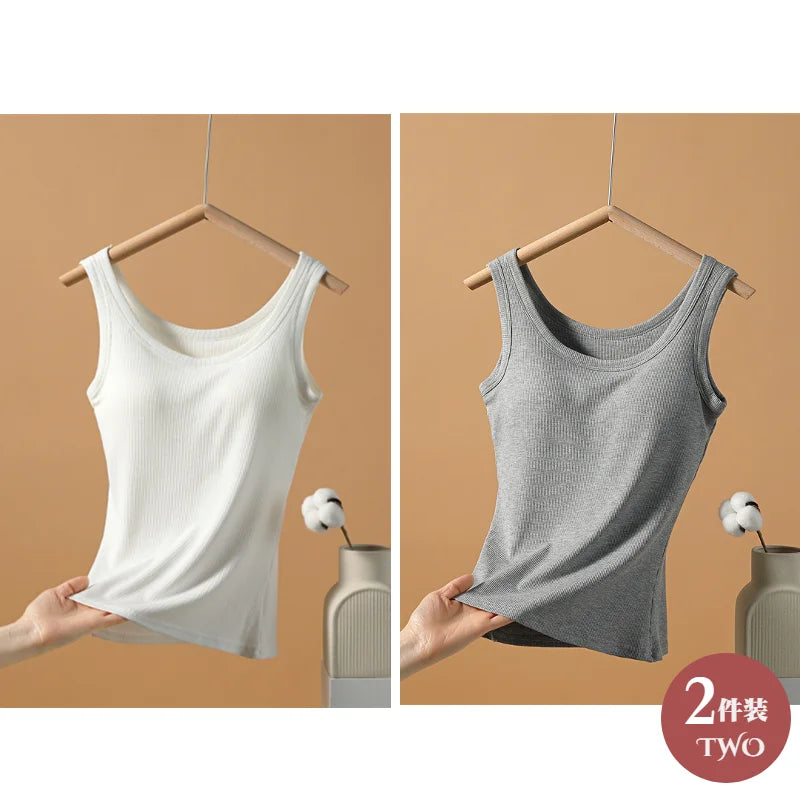 2025 New Summer Women Sleeveless Vest Built in Bra Camisole Korean Style Tank Top Women Clothing Tank Top Women