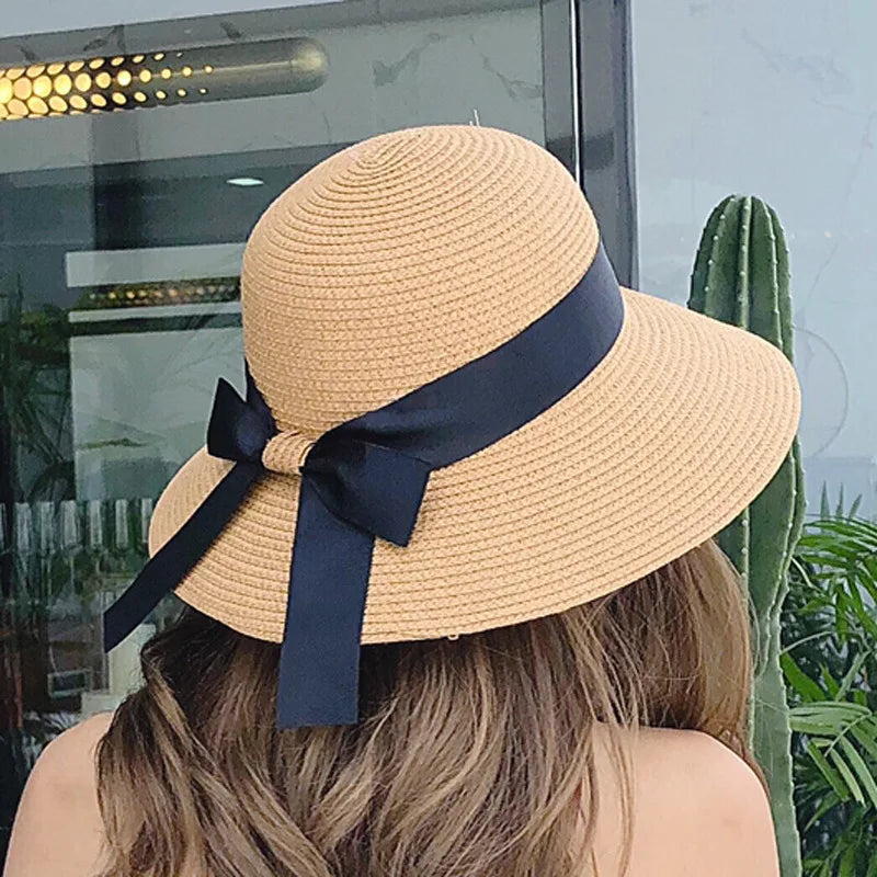 New Summer Parent-Child Straw Cap Women Flower Wreath Bowknot Bucket Hat Girls Outdoor Beach Travel Sunshade Sun Caps