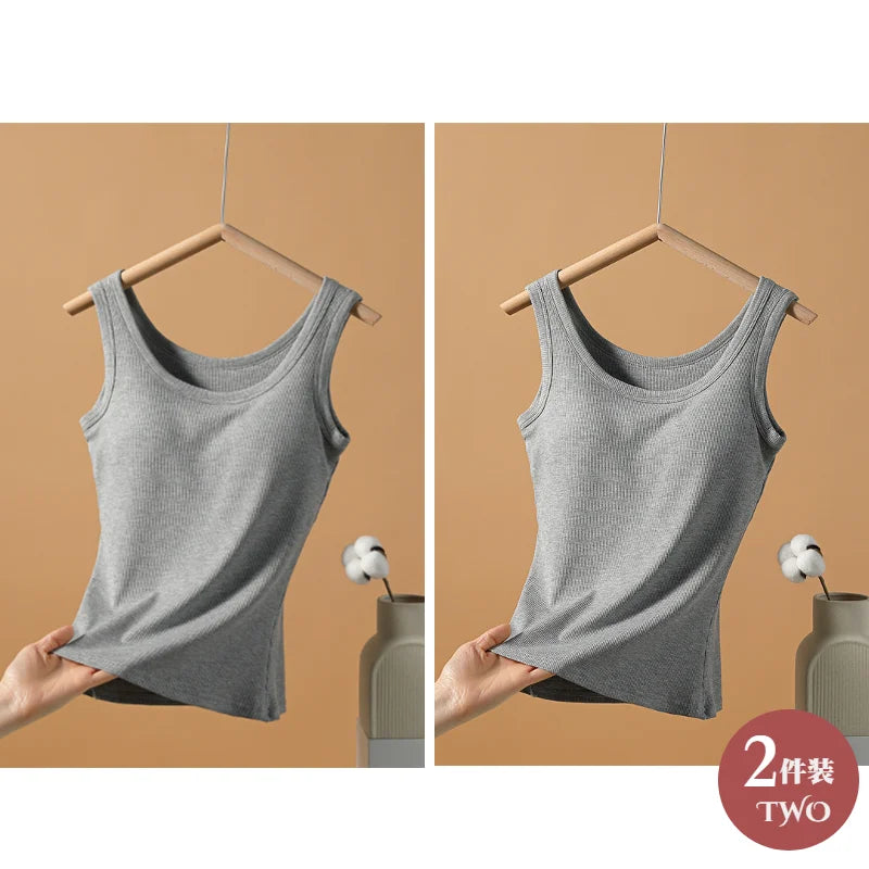 2025 New Summer Women Sleeveless Vest Built in Bra Camisole Korean Style Tank Top Women Clothing Tank Top Women