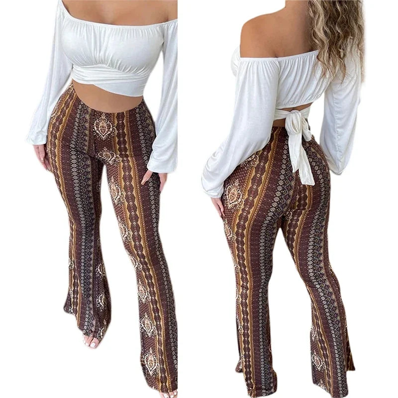 Viral Tiktok Forbidden Pants Bohemian Flare Ethnic Tribal Print Bell Bottom Yoga Palazzo Horse High Waist Vintage Hippie Pants
