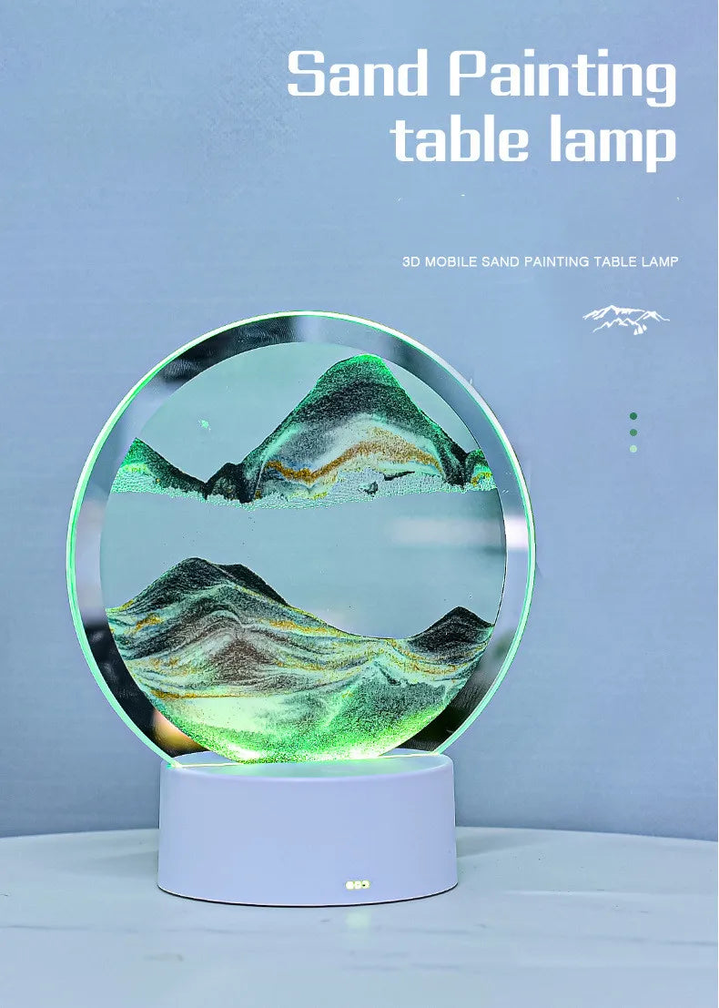 Quicksand Table Lamp, internet red hourglass decompression ornament 3D three-dimensional sand painting water painting colorful R