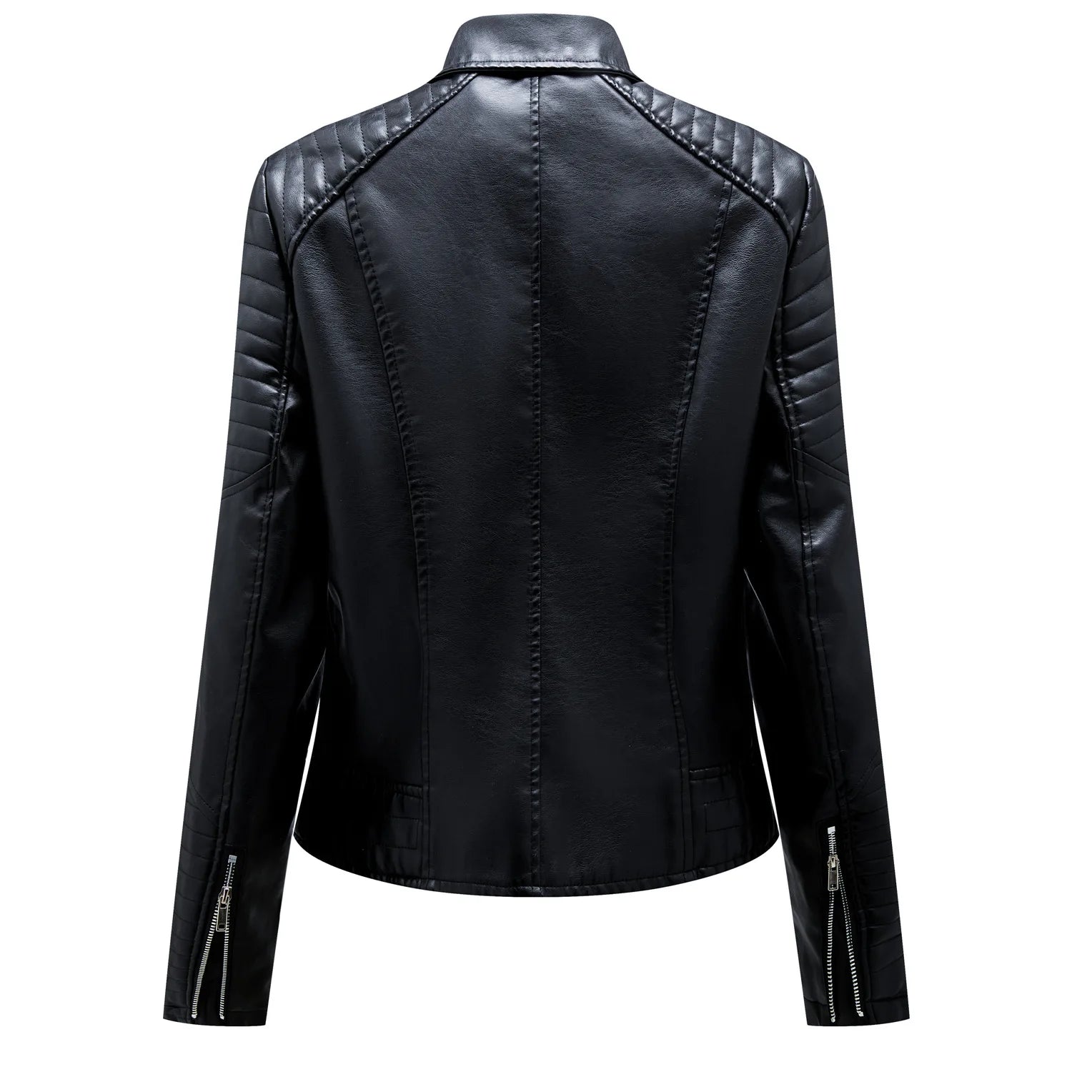 Spring and Autumn short women's leather jacket, Slim lapel biker suit, oblique zipper jacket women's coat