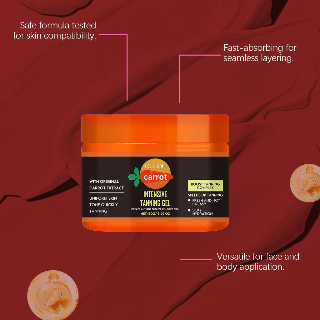 Carrot Tanning Gel Intensive Bronze Glow Body Cream Fast Acting Self Tanner Hydrating Sunbed Cream for Natural Sunkissed Skin