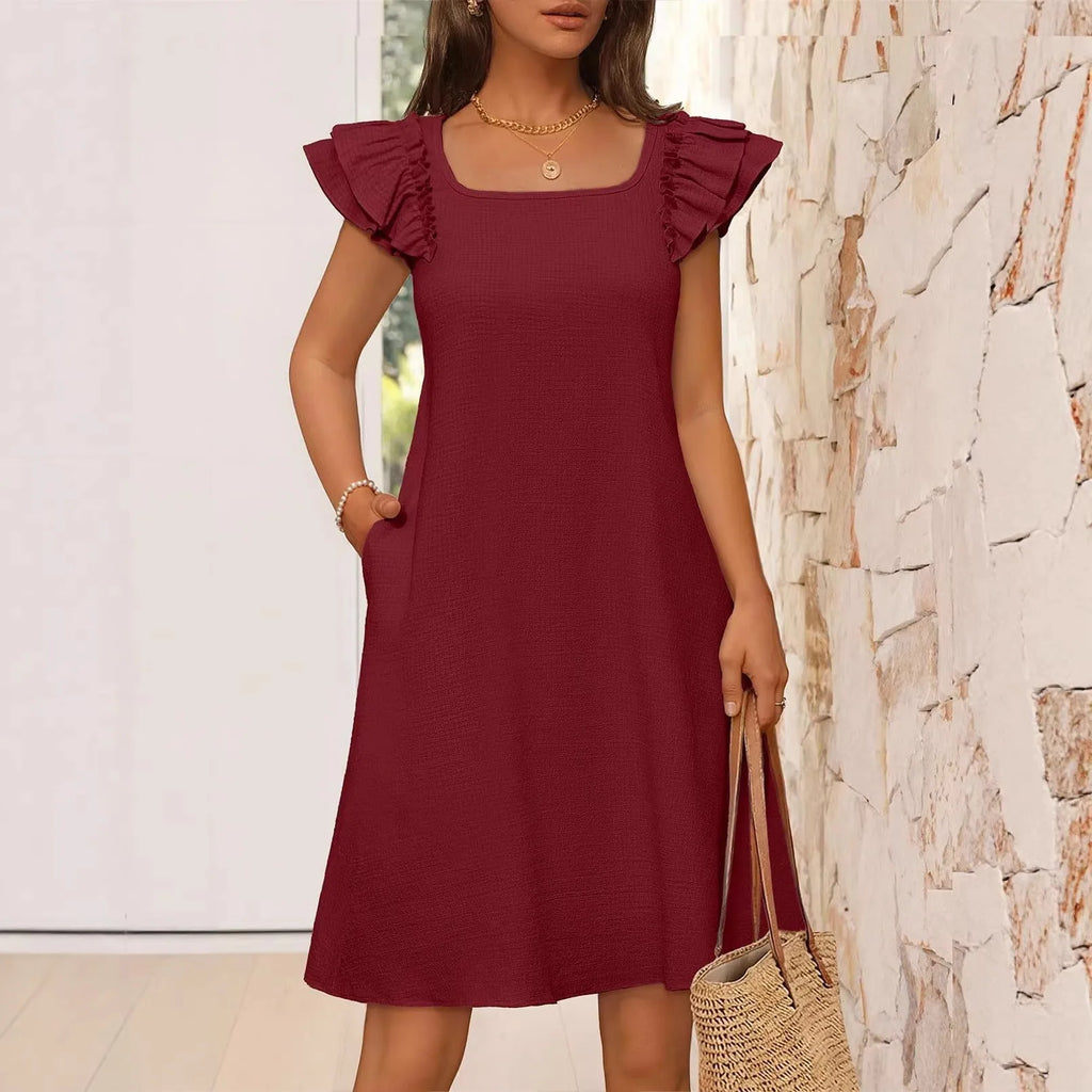 2026 European & American Style Double Layer Ruffle Sleeve Back Bow Dress for Spring & Summer, Amazon Independent Site & TikTok F