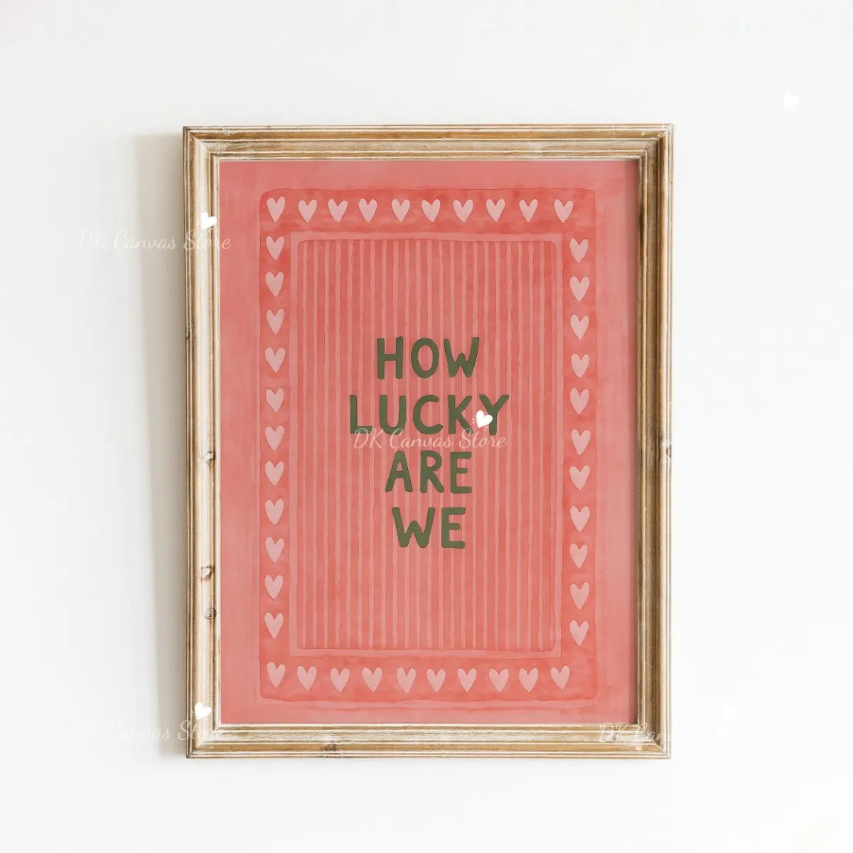 "How Lucky Are We" Quote Canvas Print Poster Modern Heart Stripe Art Prints Bedroom Living Room Wall Art Home Decor Poster