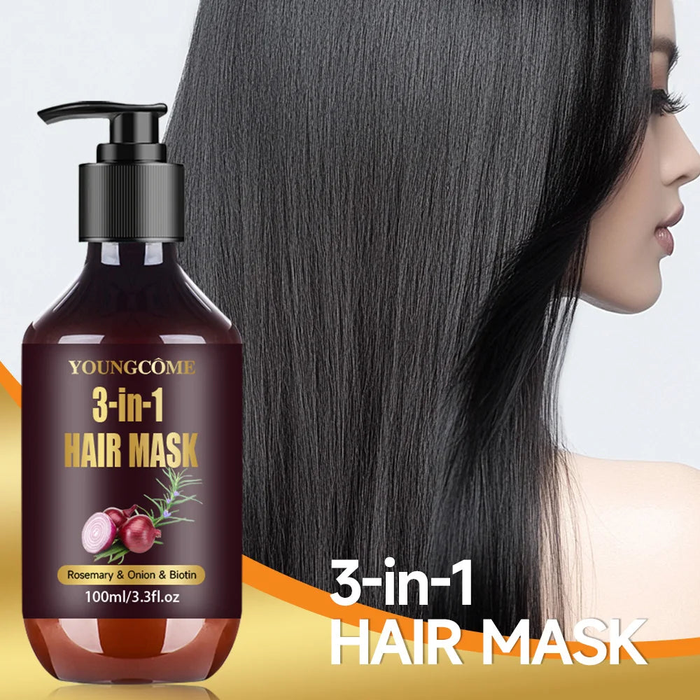 Organic Hair Mask with Rosemary, Onion Biotin 3-in-1 Natural Treatment Nourish Reduce Hair Loss Anti-Breakage Hair Products100ml