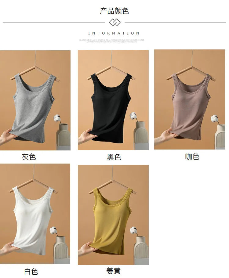 2025 New Summer Women Sleeveless Vest Built in Bra Camisole Korean Style Tank Top Women Clothing Tank Top Women