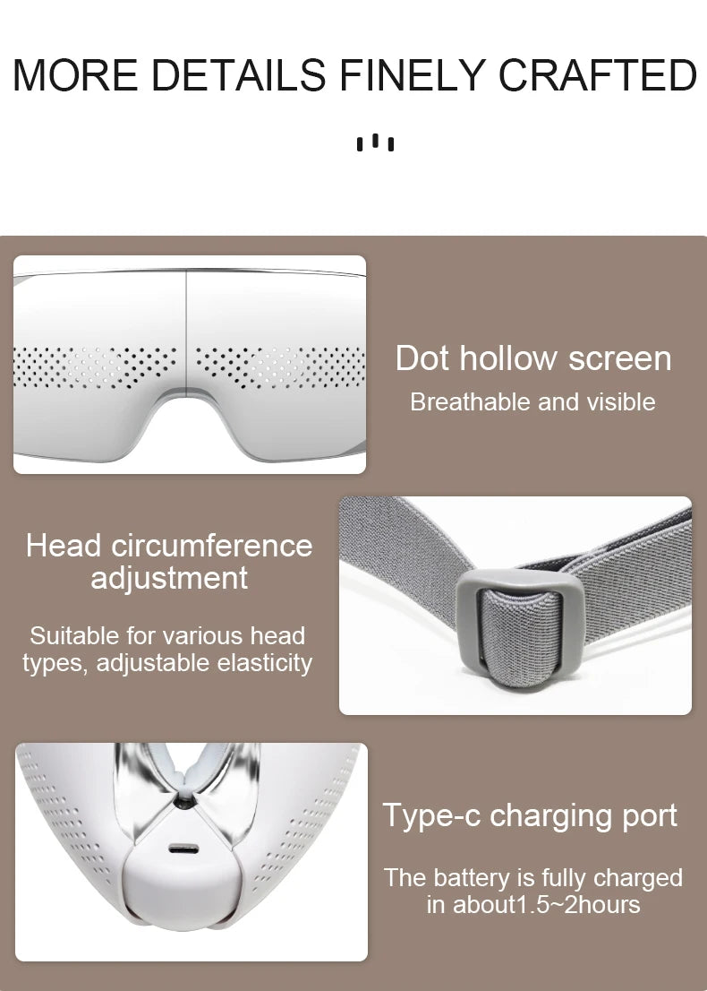 Portable Visible Eye Massager with Bluetooth Music Eye Care Device Sleep Eye Mask with 4 Mode Massage Muscle Gift for Mom Dad