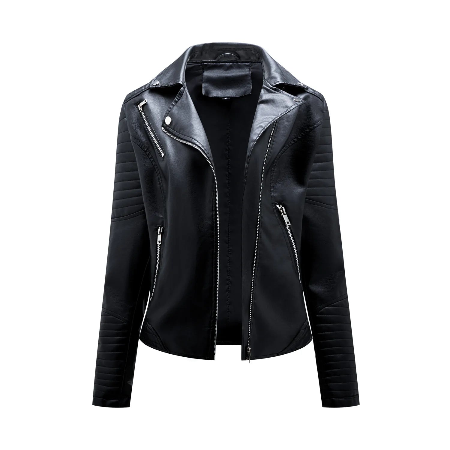Spring and Autumn short women's leather jacket, Slim lapel biker suit, oblique zipper jacket women's coat