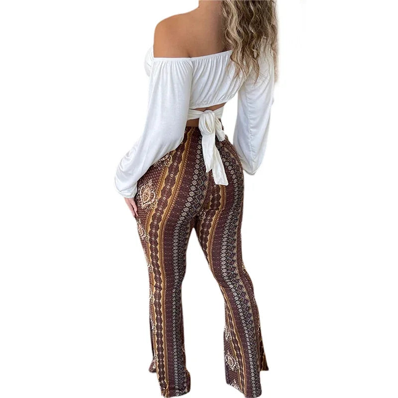 Viral Tiktok Forbidden Pants Bohemian Flare Ethnic Tribal Print Bell Bottom Yoga Palazzo Horse High Waist Vintage Hippie Pants