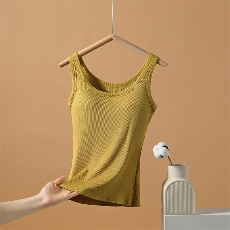 2025 New Summer Women Sleeveless Vest Built in Bra Camisole Korean Style Tank Top Women Clothing Tank Top Women