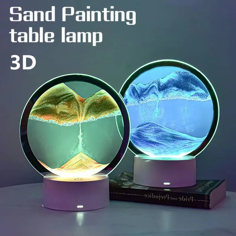 Quicksand Table Lamp, internet red hourglass decompression ornament 3D three-dimensional sand painting water painting colorful R