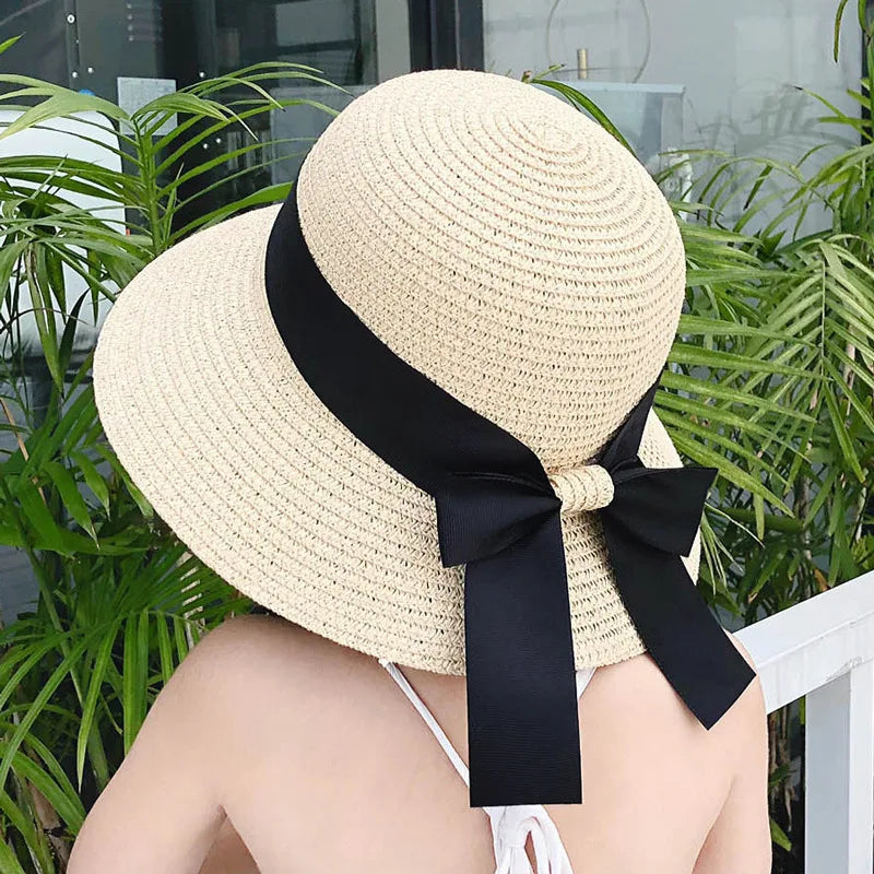 New Summer Parent-Child Straw Cap Women Flower Wreath Bowknot Bucket Hat Girls Outdoor Beach Travel Sunshade Sun Caps