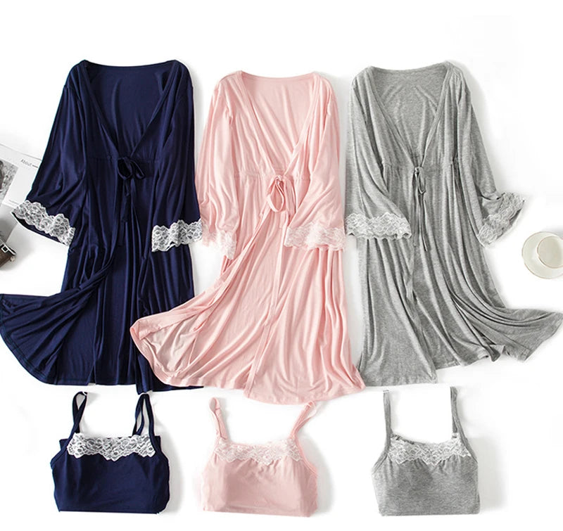 2pcs/Set Pregnancy Pajamas Sleepwear Nursing Nightwear Pregnant Woman Sling Breastfeeding Nightgown Maternity Labor Dress+Robe
