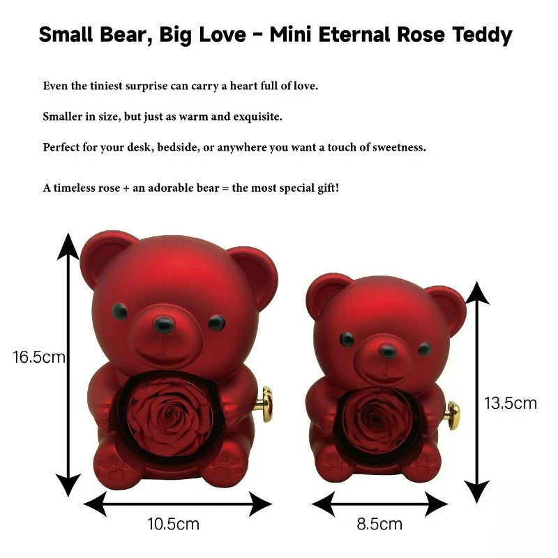 Mini Cute Eternal Rose Bear Jewelry Box Exquisite Portable 100 Languages "I Love You" Necklace Valentine's Day Birthday Gift