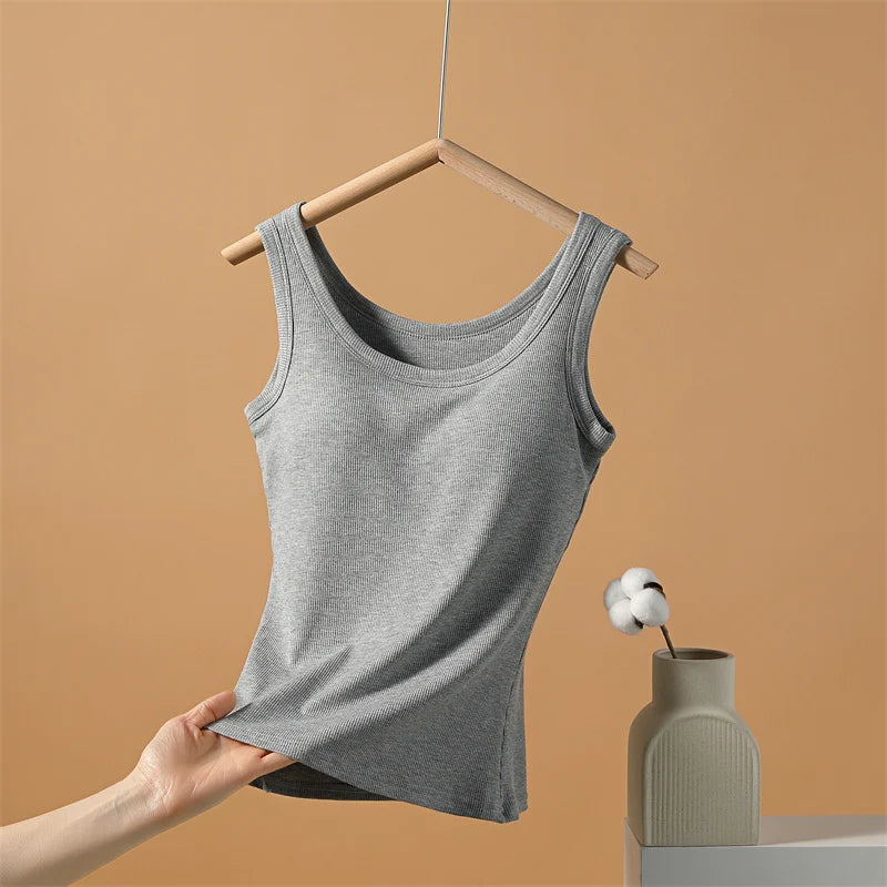 2025 New Summer Women Sleeveless Vest Built in Bra Camisole Korean Style Tank Top Women Clothing Tank Top Women