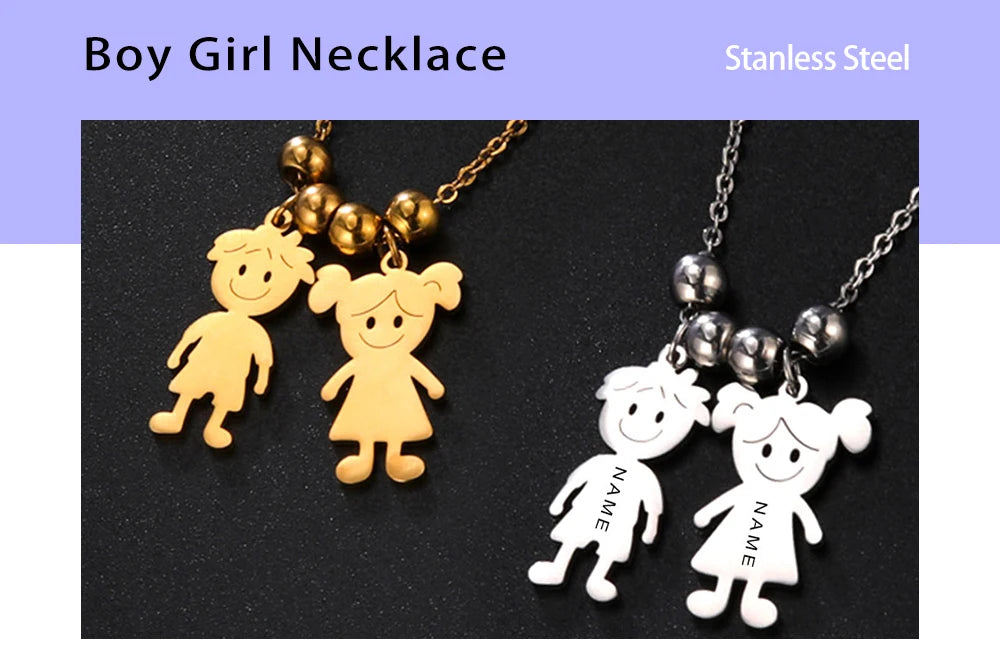 Personalized Boy Girl Necklace Custom Chain Name Mother Father Day Kid Family Gift For Women Men Stainless Steel Pendant Jewelry