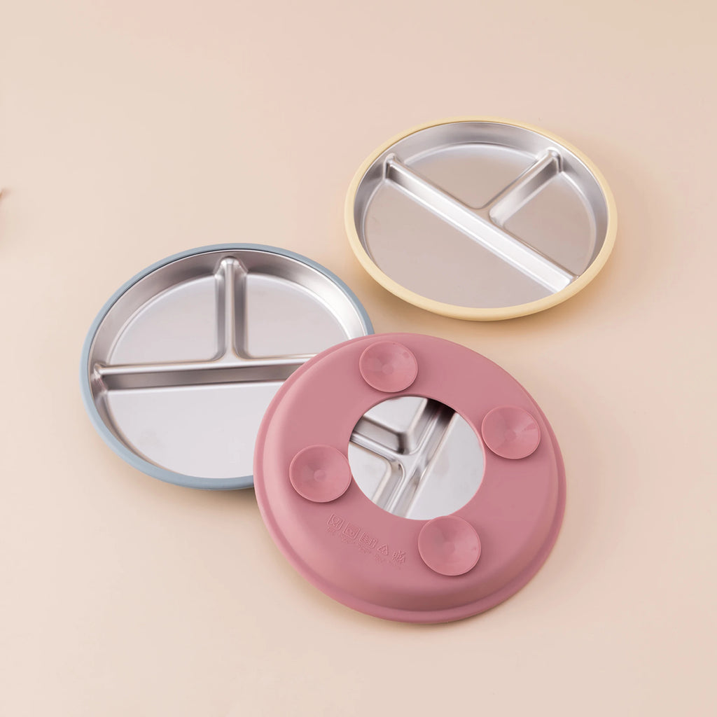 5PCS Stainless Steel Dishes Plate Baby Feeding Set With Detachable Silicone Sucker Bowl BPA Free Infant Fork Spoon Cup Gifts